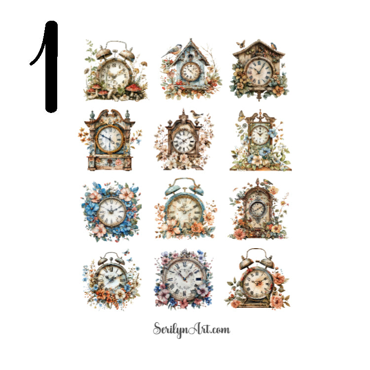 Floral Clocks Sticker Sheet