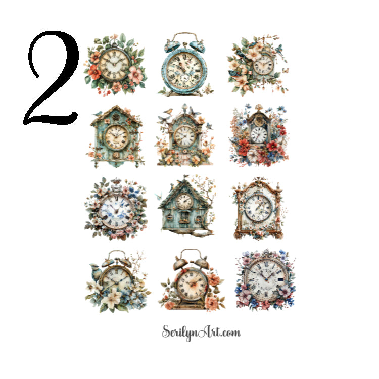 Floral Clocks Sticker Sheet