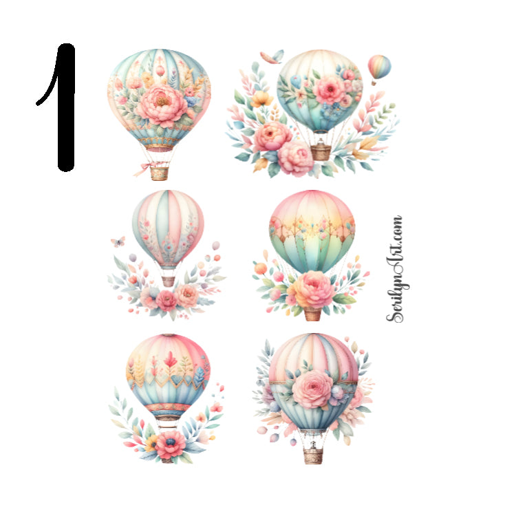 Floral Hot Air Balloons Sticker Sheet