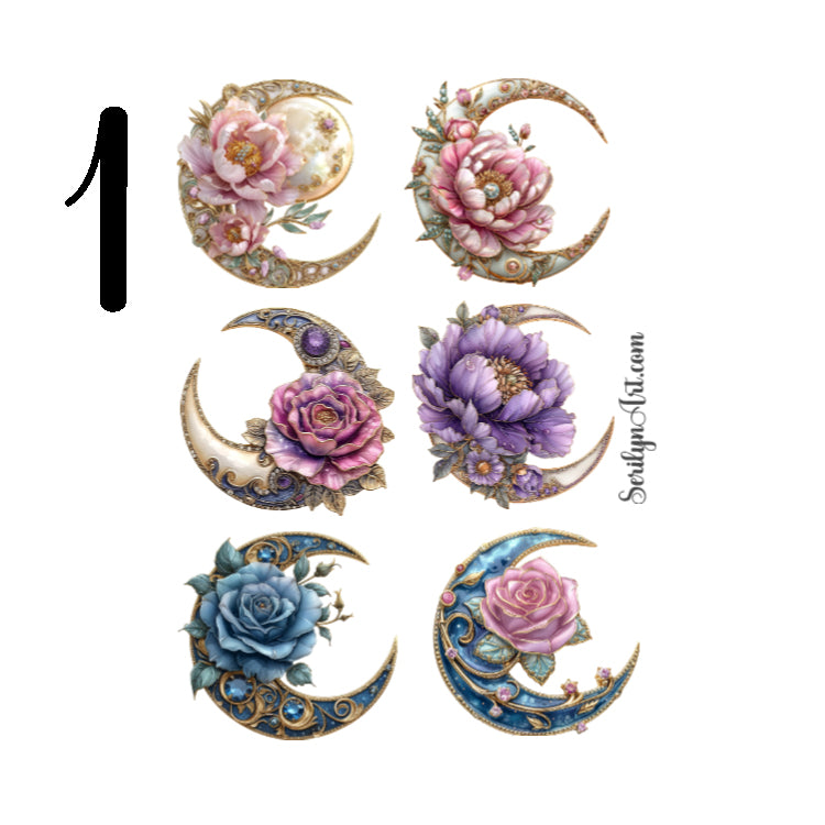 Floral Moon Brooch Sticker Sheet