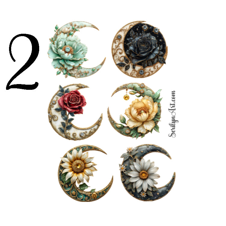 Floral Moon Brooch Sticker Sheet