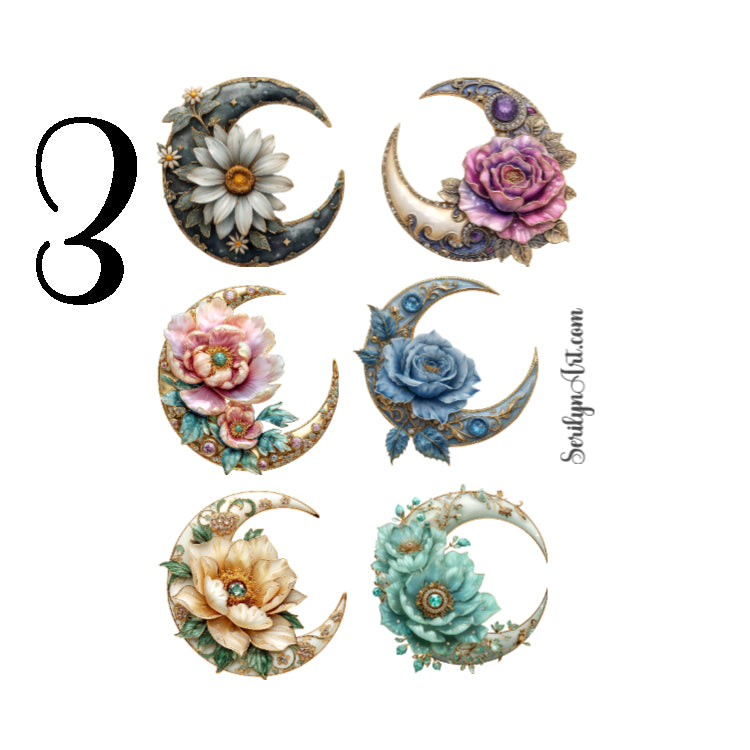Floral Moon Brooch Sticker Sheet