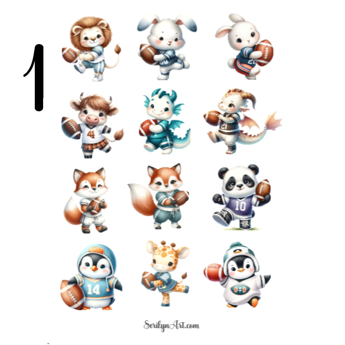 Football Animals Sticker Sheet