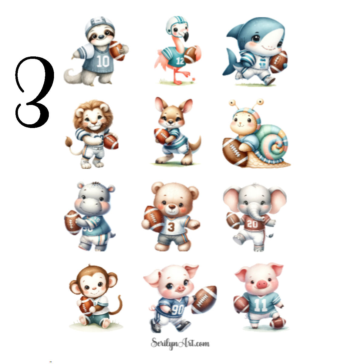 Football Animals Sticker Sheet