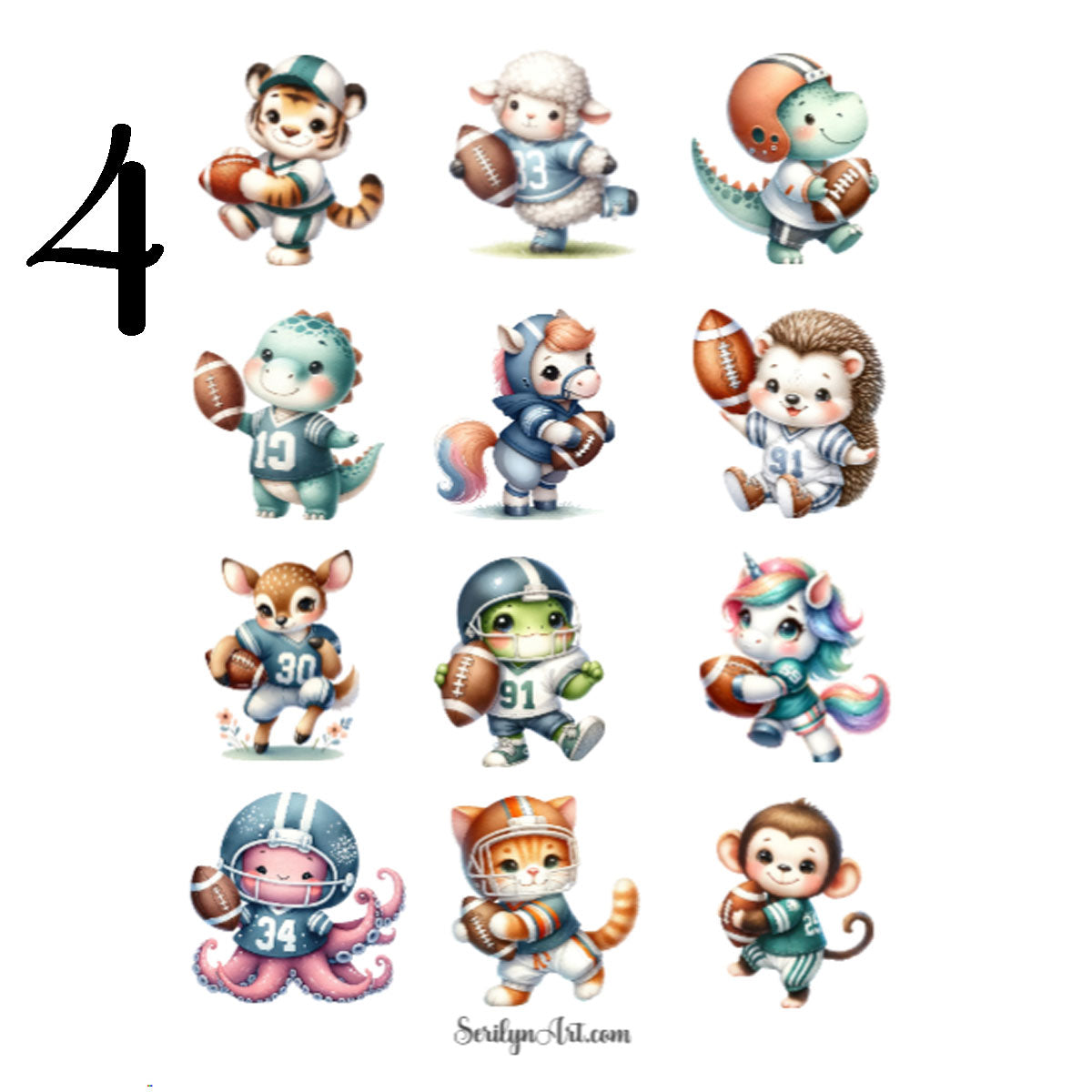 Football Animals Sticker Sheet