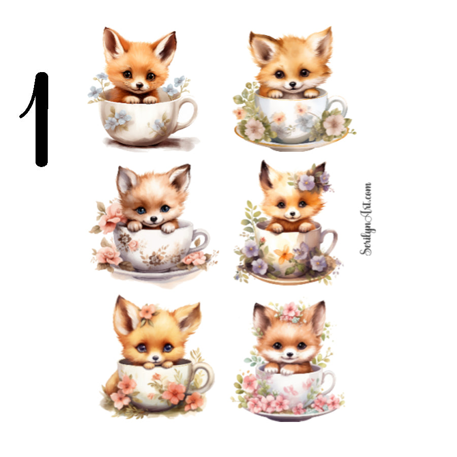 Fox in Teacups Sticker Sheet
