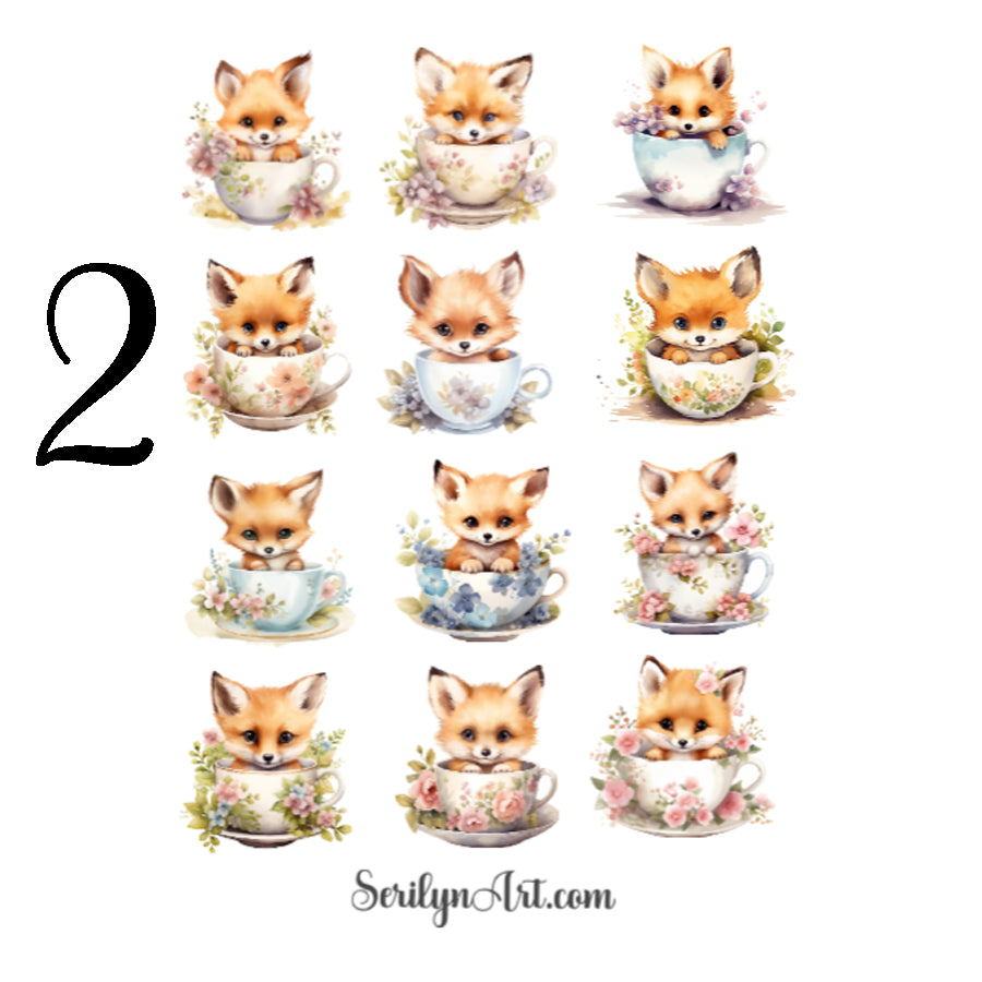 Fox in Teacups Sticker Sheet