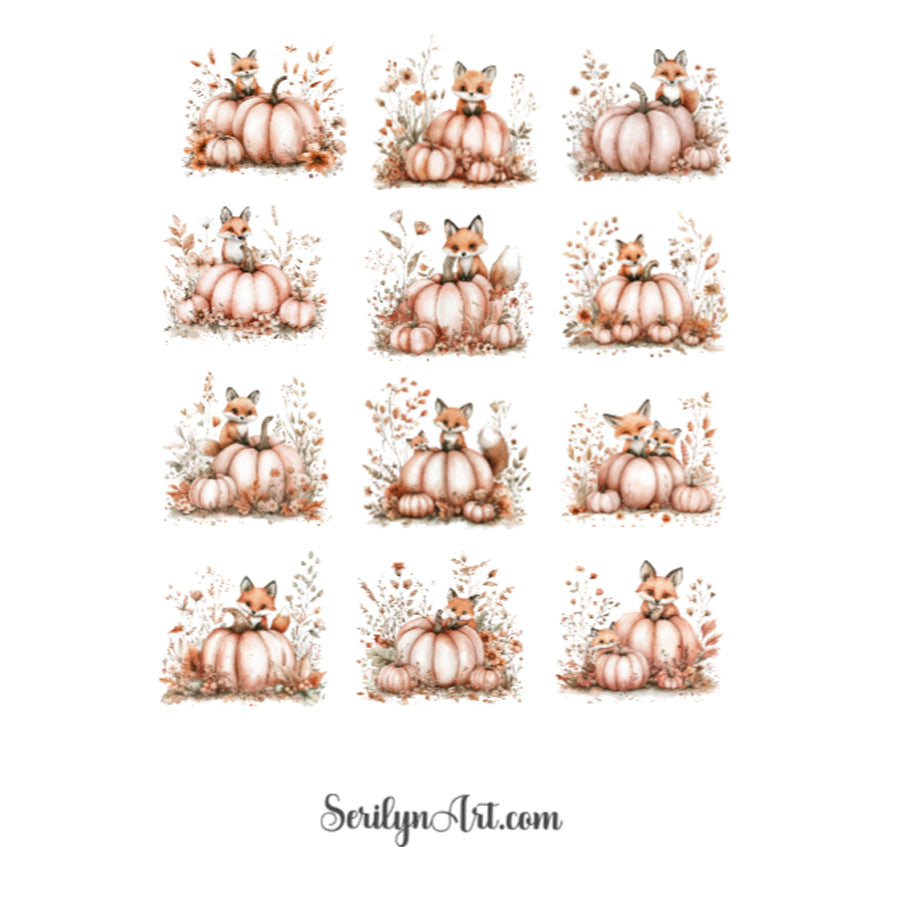Fox with Pumpkins Sticker Sheet