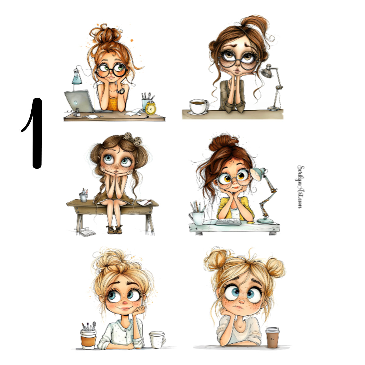 Girls at Desk Sticker Sheet