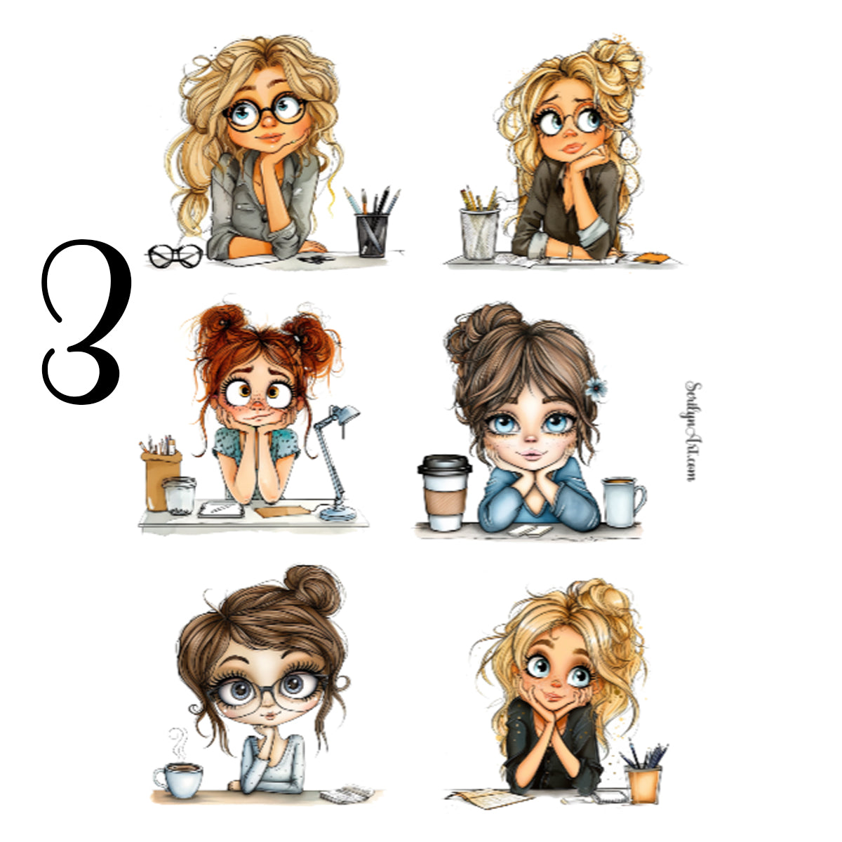 Girls at Desk Sticker Sheet