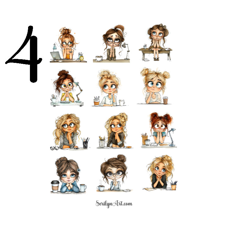 Girls at Desk Sticker Sheet