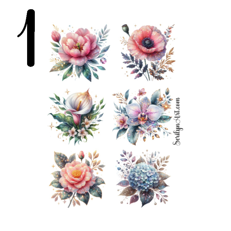 Glitter Flowers Sticker Sheet