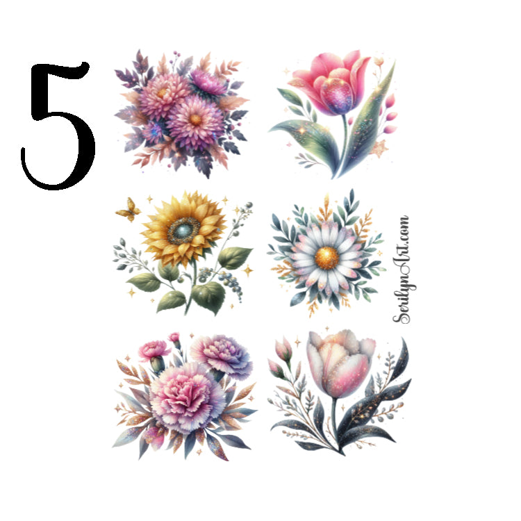 Glitter Flowers Sticker Sheet