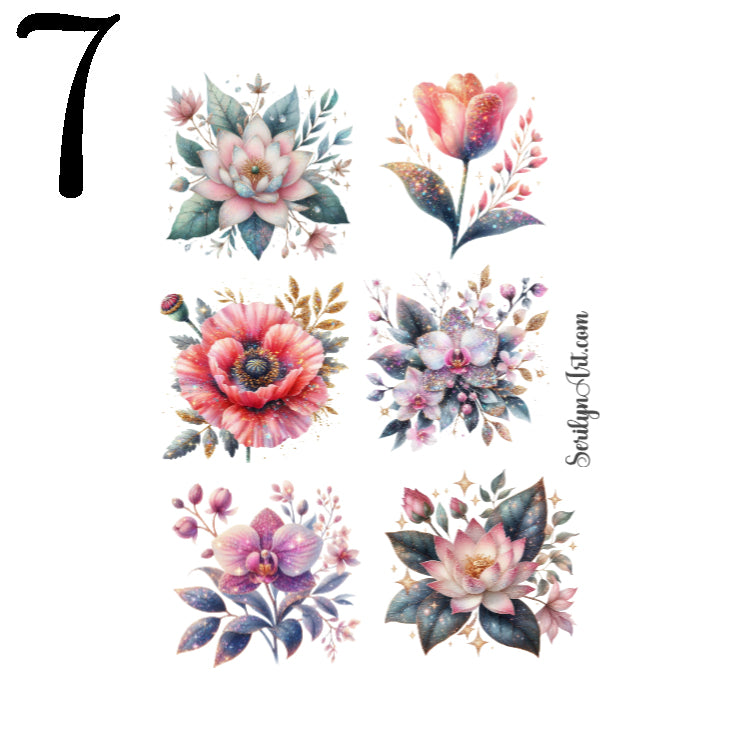 Glitter Flowers Sticker Sheet