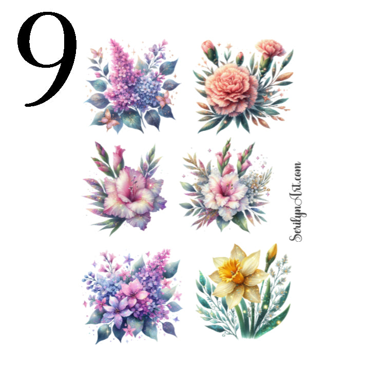 Glitter Flowers Sticker Sheet