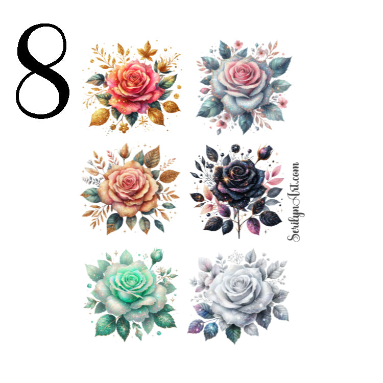 Glitter Roses Sticker Sheet