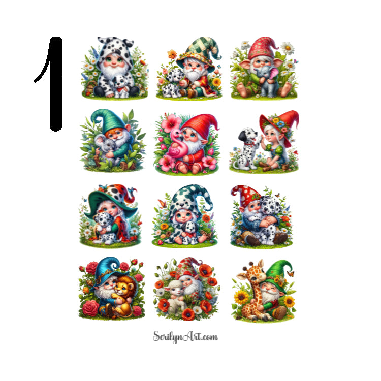 Gnomes with Animals Sticker Sheet