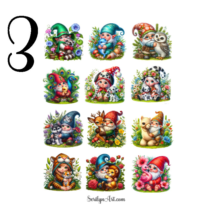 Gnomes with Animals Sticker Sheet