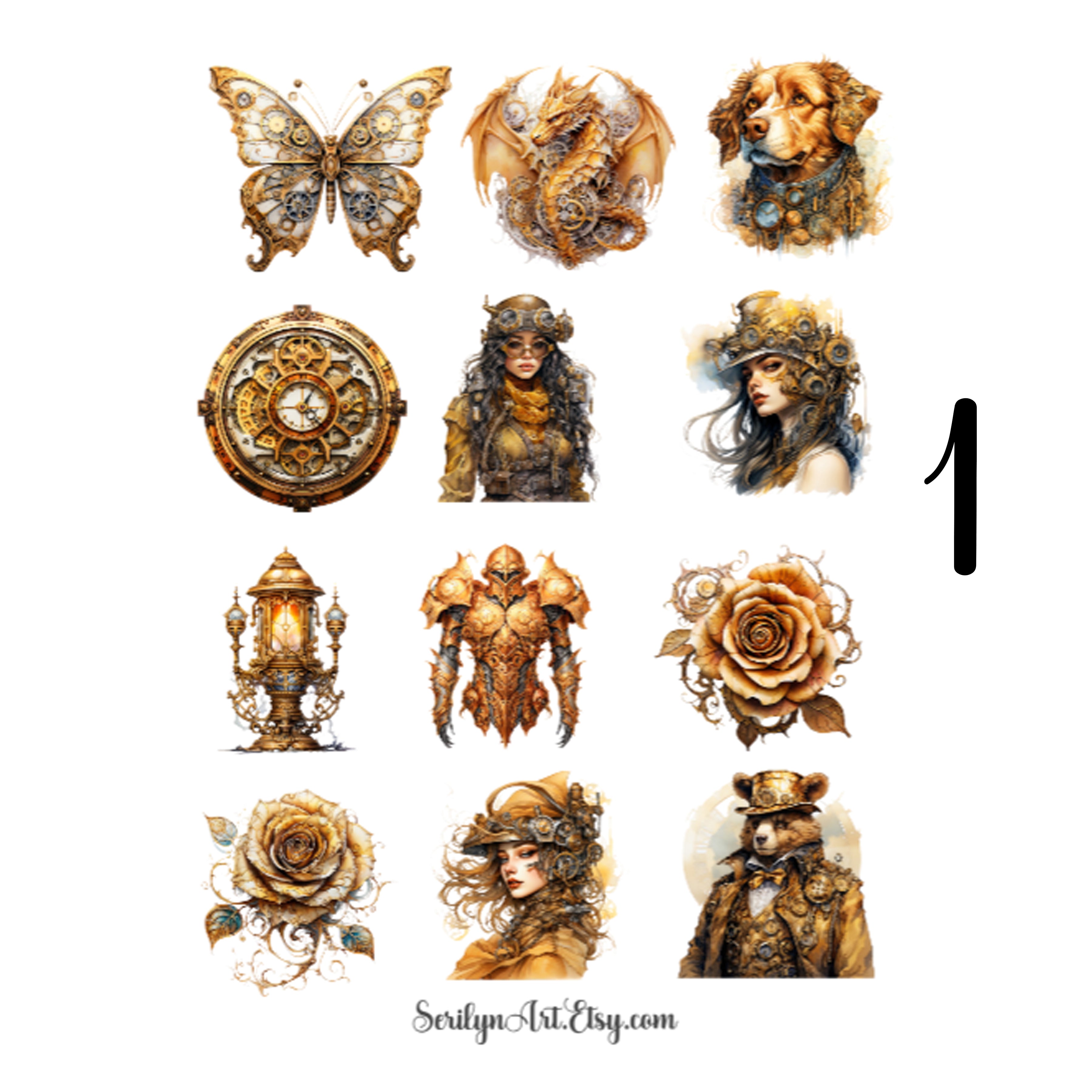 Gold Steampunk Sticker Sheet