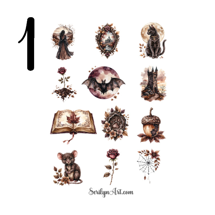Gothic Autumn Foliage Sticker Sheet