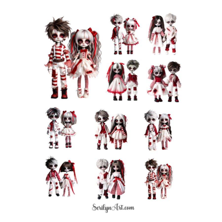Gothic Dolls in Love Sticker Sheet