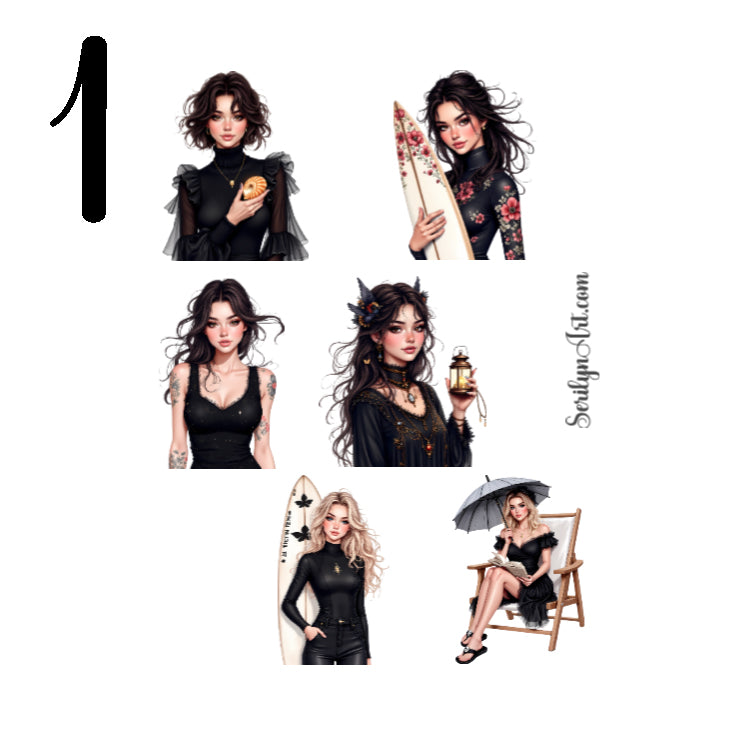 Gothic Girl Summer Sticker Sheet