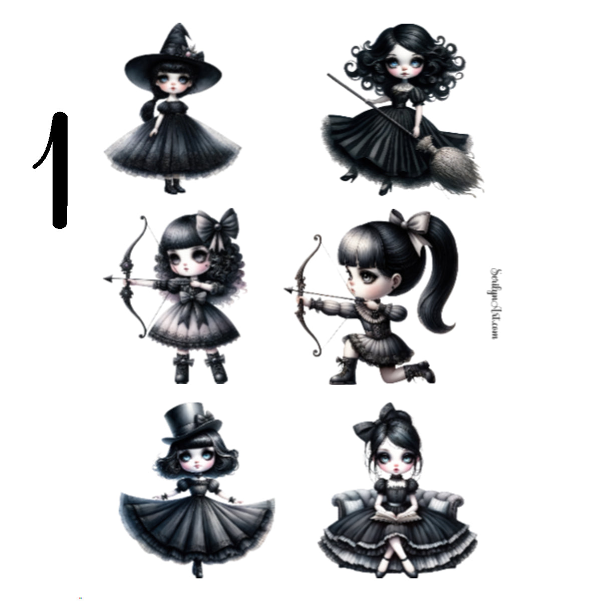 Gothic Halloween Dolls Sticker Sheet
