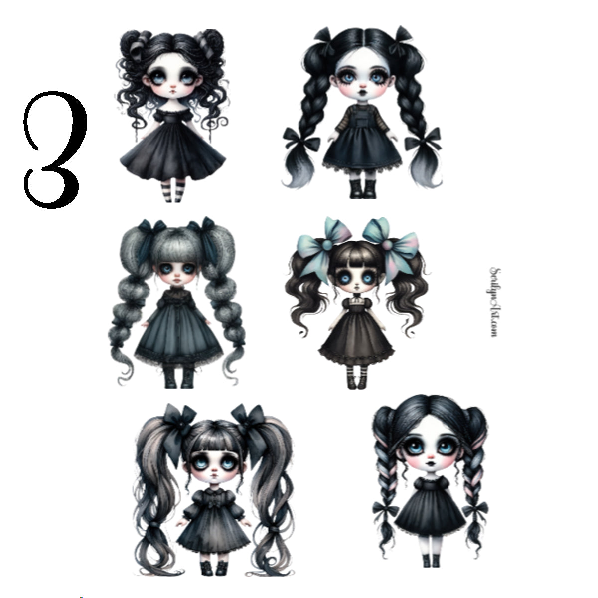 Gothic Halloween Dolls Sticker Sheet