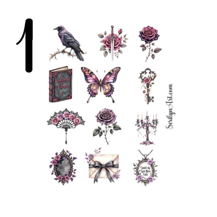 Gothic Roses Sticker Sheet