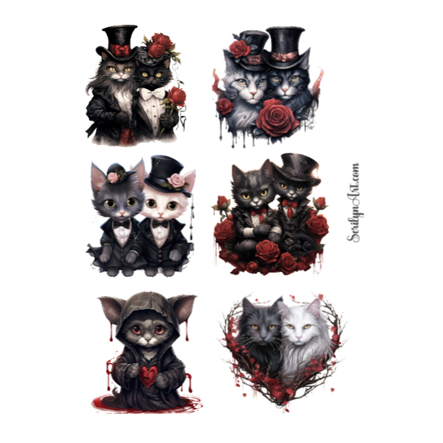 Gothic Valentine Cats Sticker Sheet