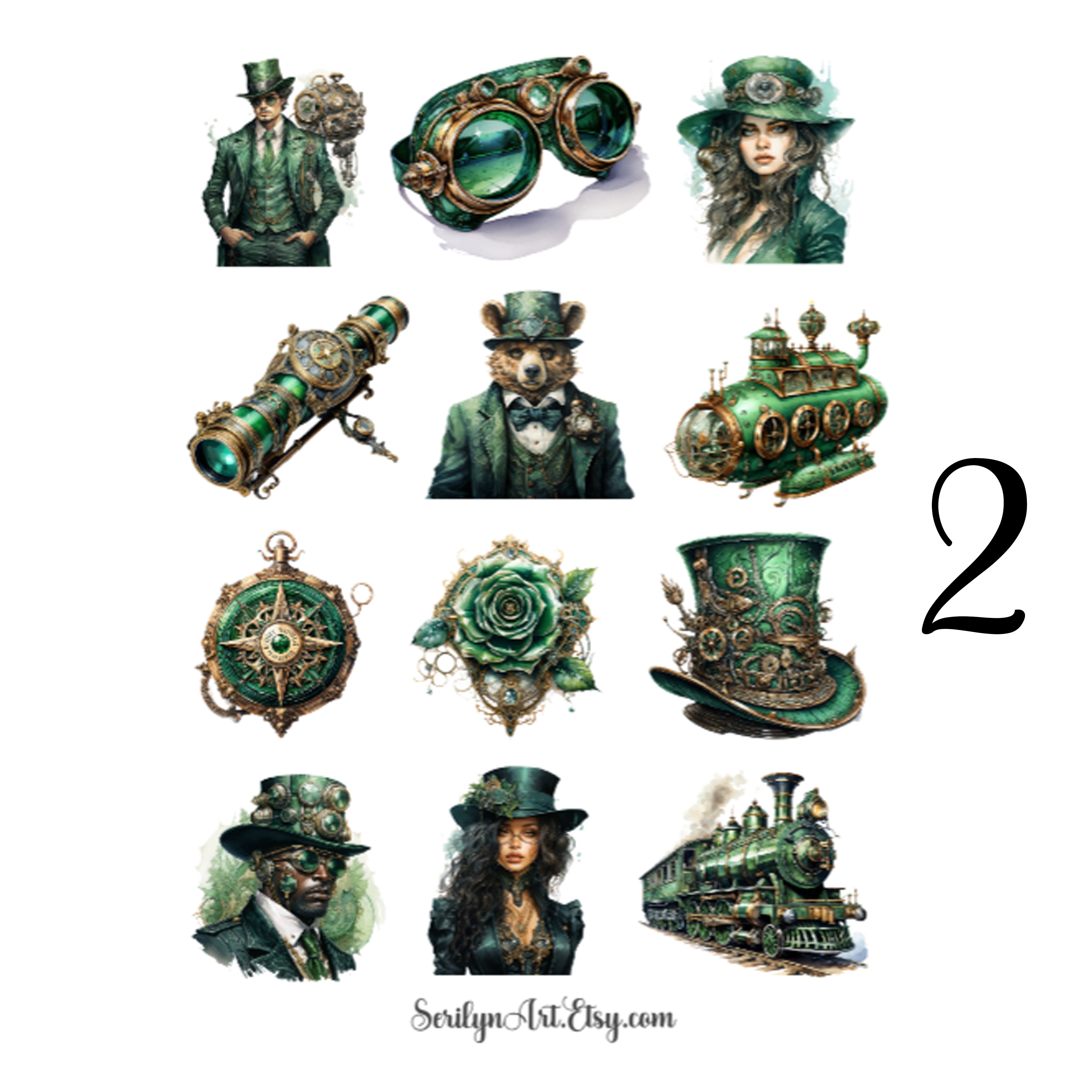 Green Steampunk Sticker Sheet