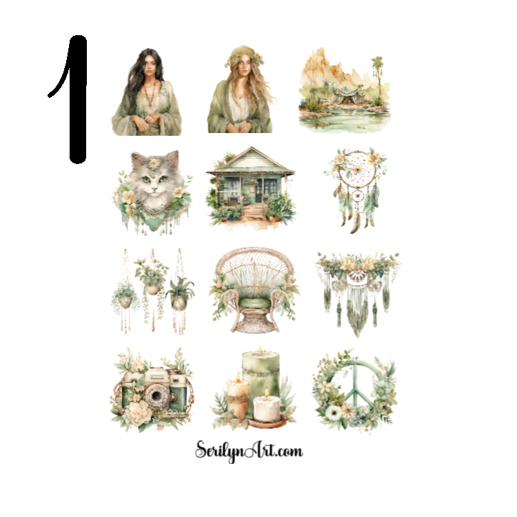 Green Boho Life Sticker Sheet