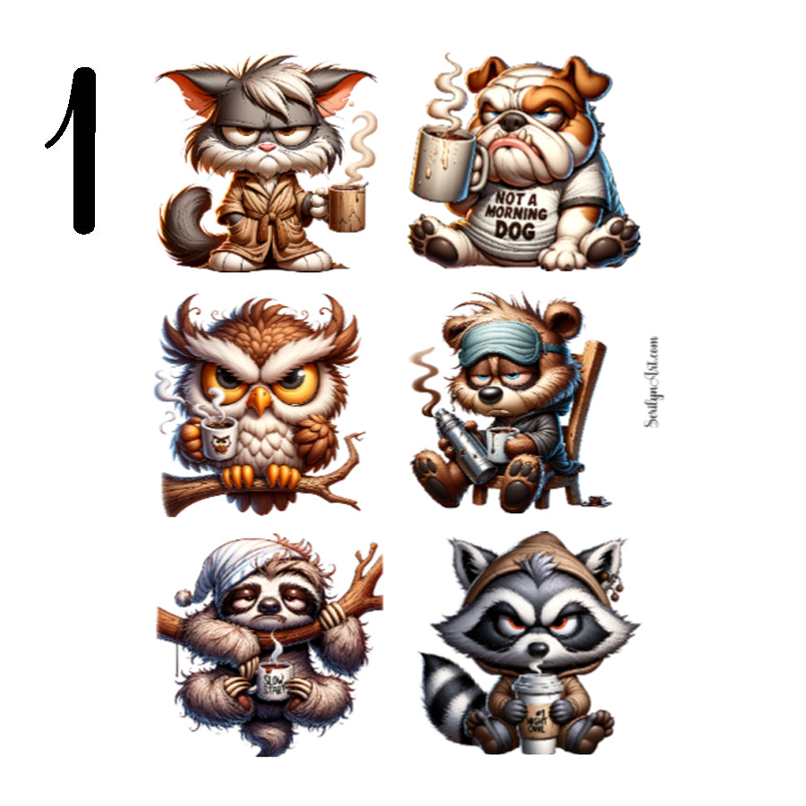 Grumpy Coffee Animals Sticker Sheet