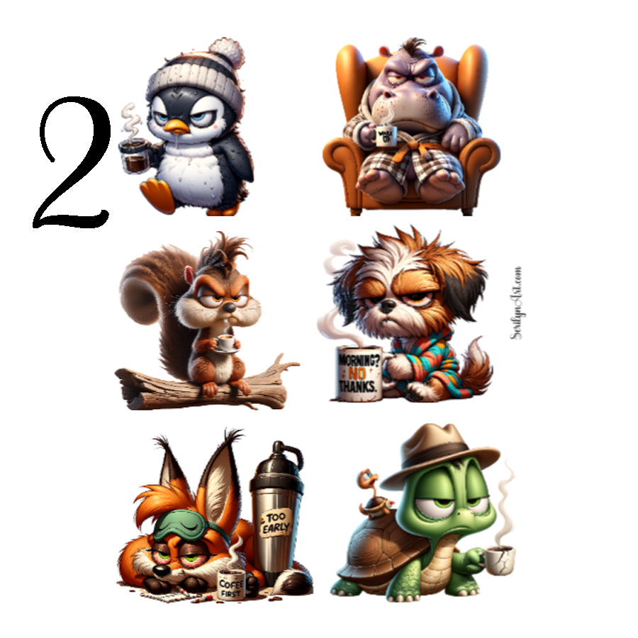 Grumpy Coffee Animals Sticker Sheet