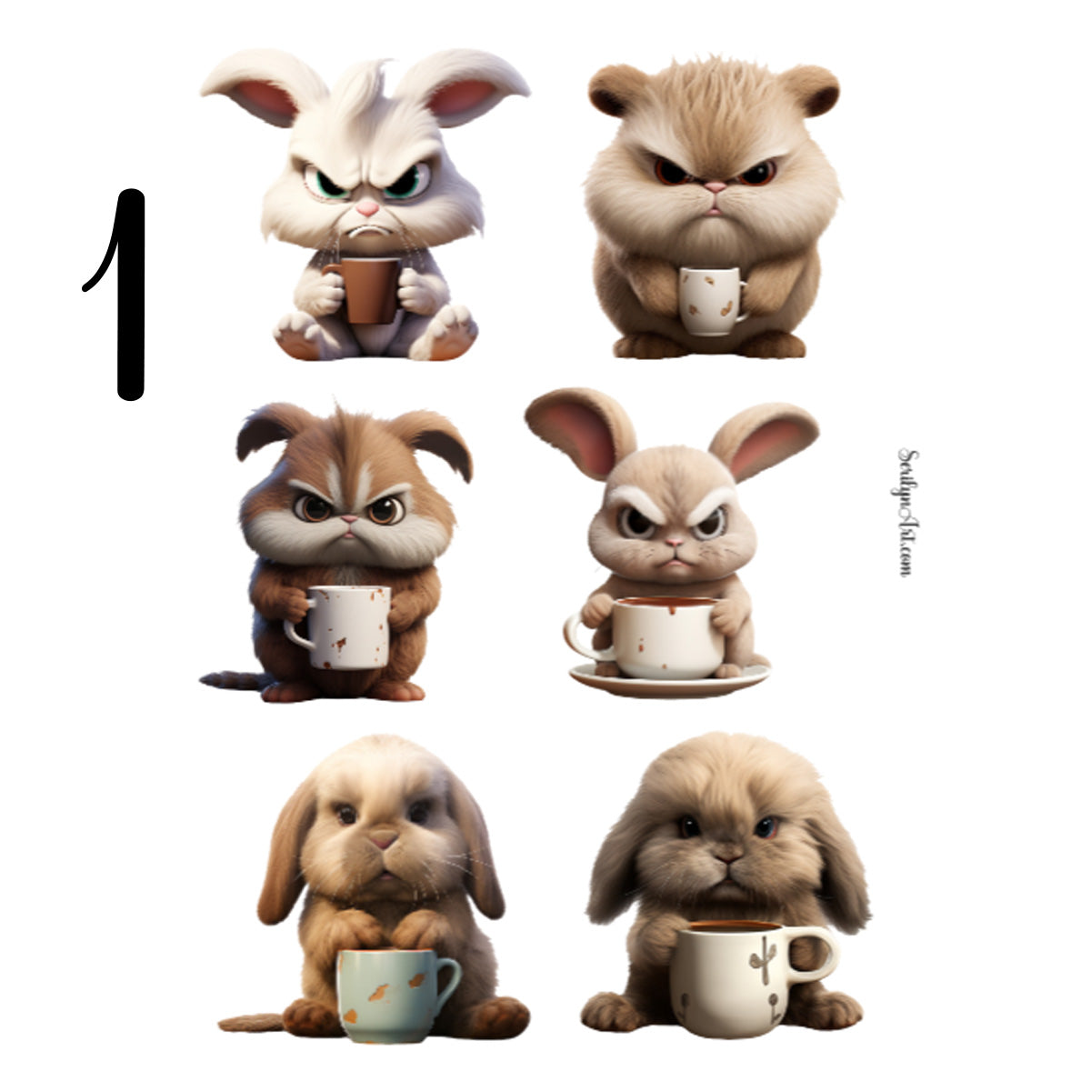 Grumpy Coffee Bunnies Sticker Sheet