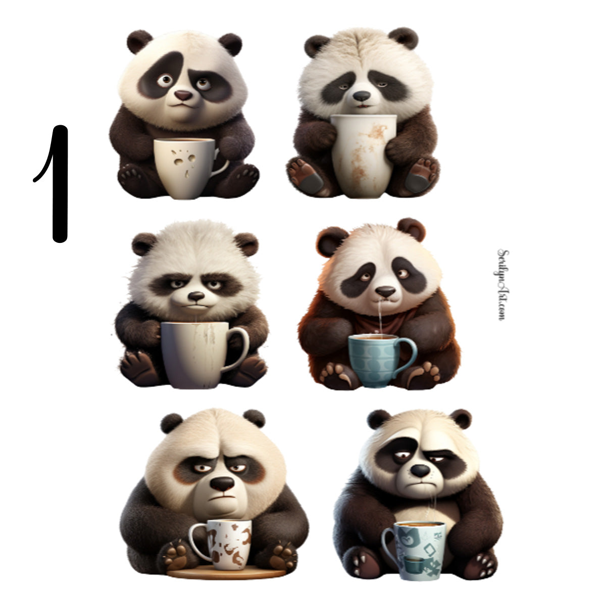 Grumpy Coffee Pandas Sticker Sheet