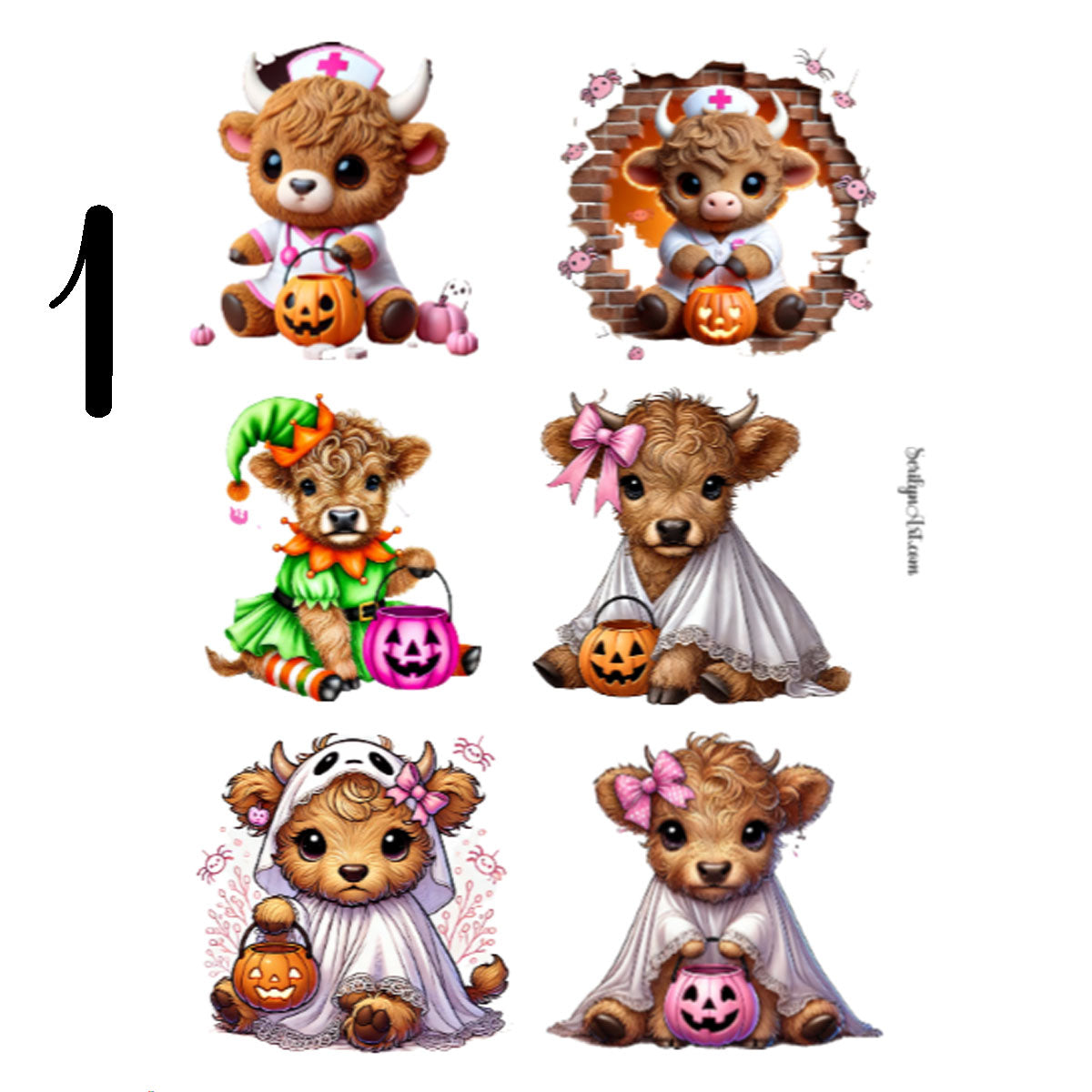 Halloween Highland Cows Sticker Sheet
