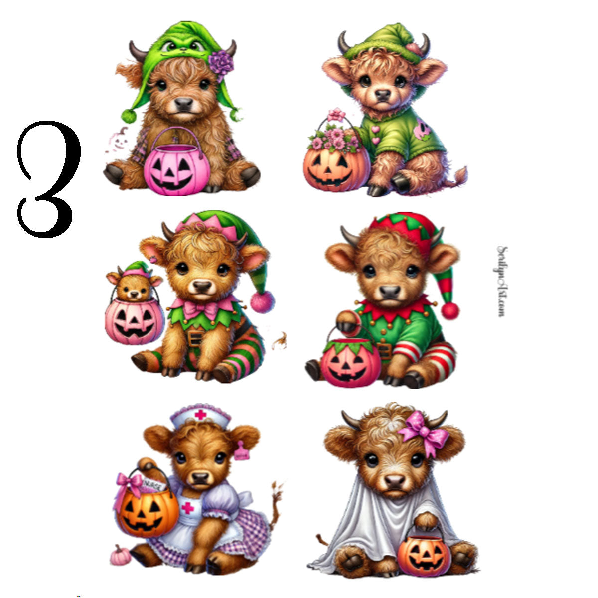 Halloween Highland Cows Sticker Sheet