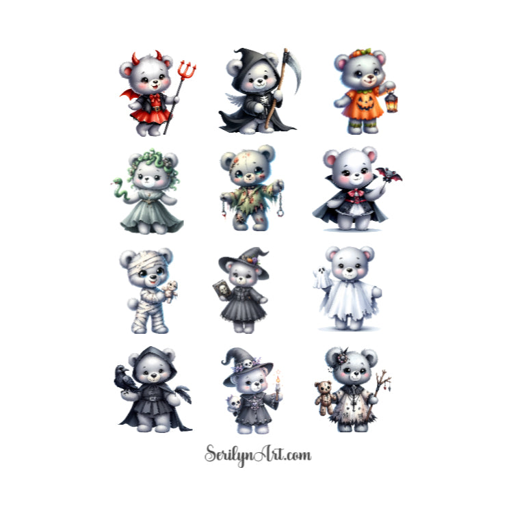 Halloween Teddy Bears Sticker Sheet