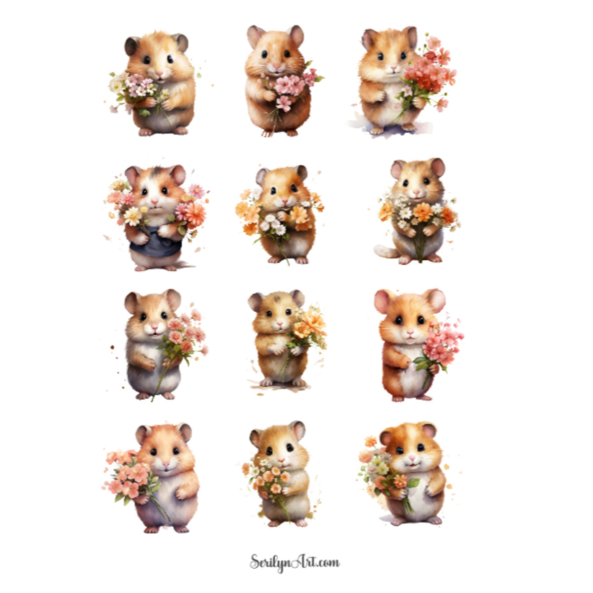 Hamsters with Flowers Sticker Sheet