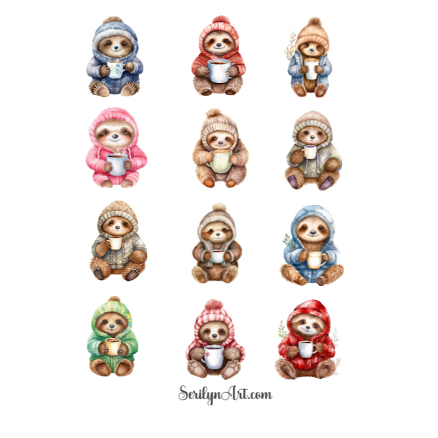 Hot Cocoa Sloth Sticker Sheet