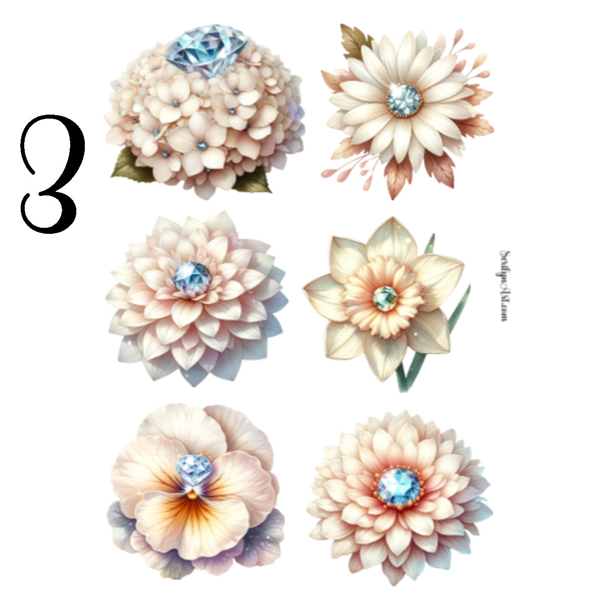 Ivory Flowers Sticker Sheet