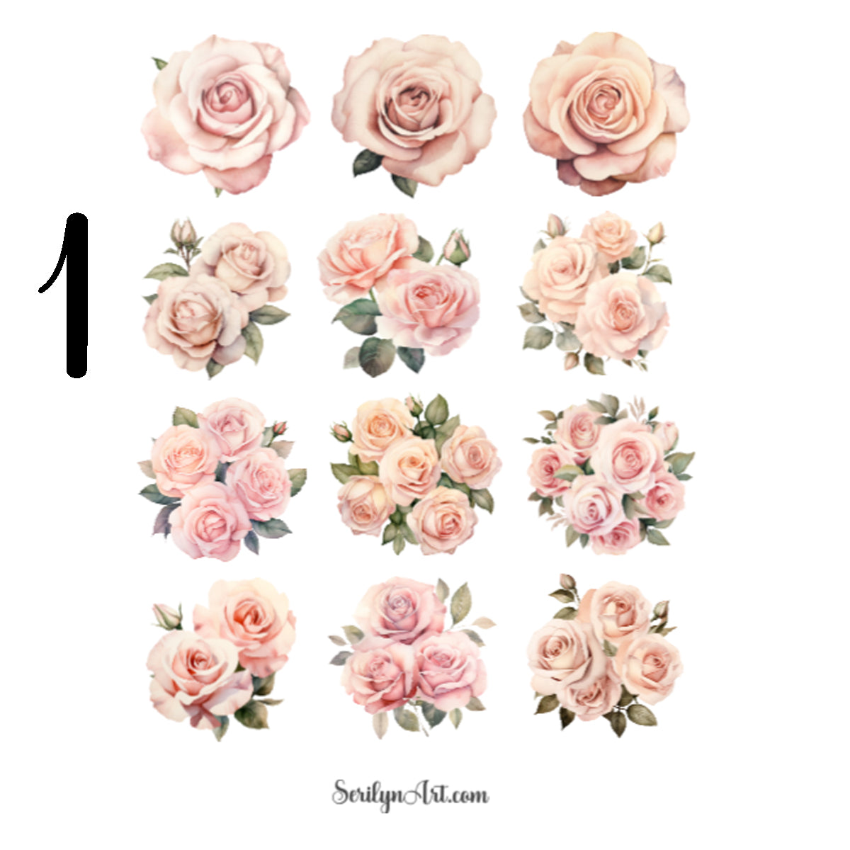 Light Pink Roses Sticker Sheet