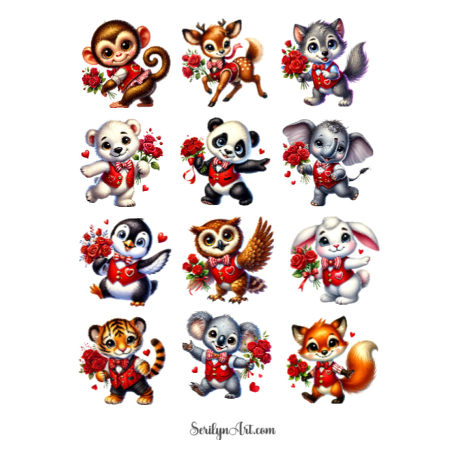 Lovely Valentines Animals Sticker Sheet