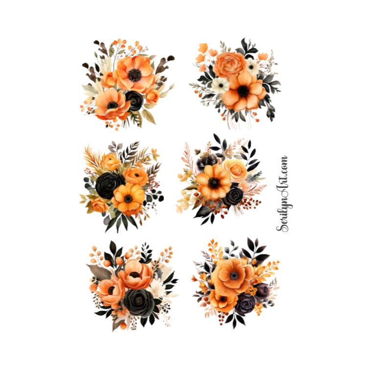 Orange and Black Florals Sticker Sheet