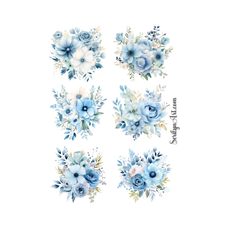 Pastel Blue Florals Sticker Sheet