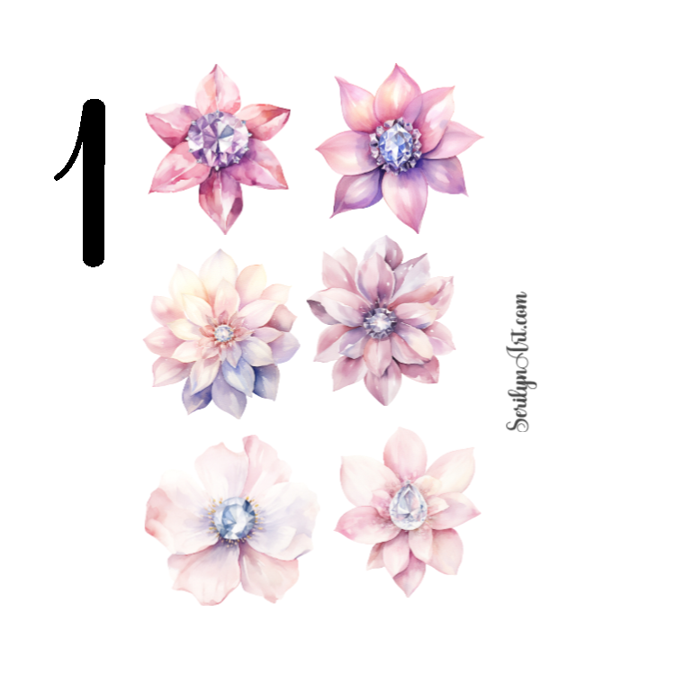 Pastel Crystal Flowers Sticker Sheet