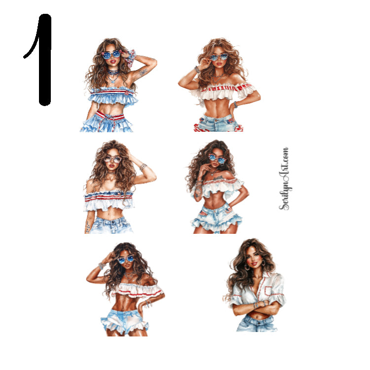 Patriotic Girls Sticker Sheet