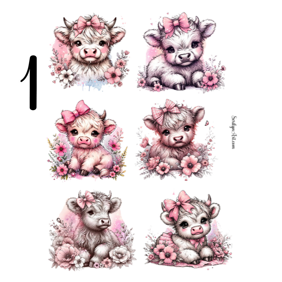 Pink Baby Cows Sticker Sheet