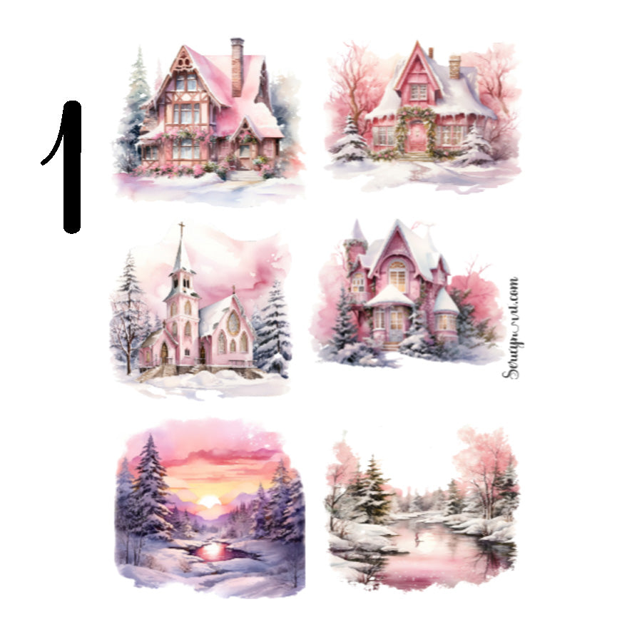 Pink Winter Landscape Sticker Sheet